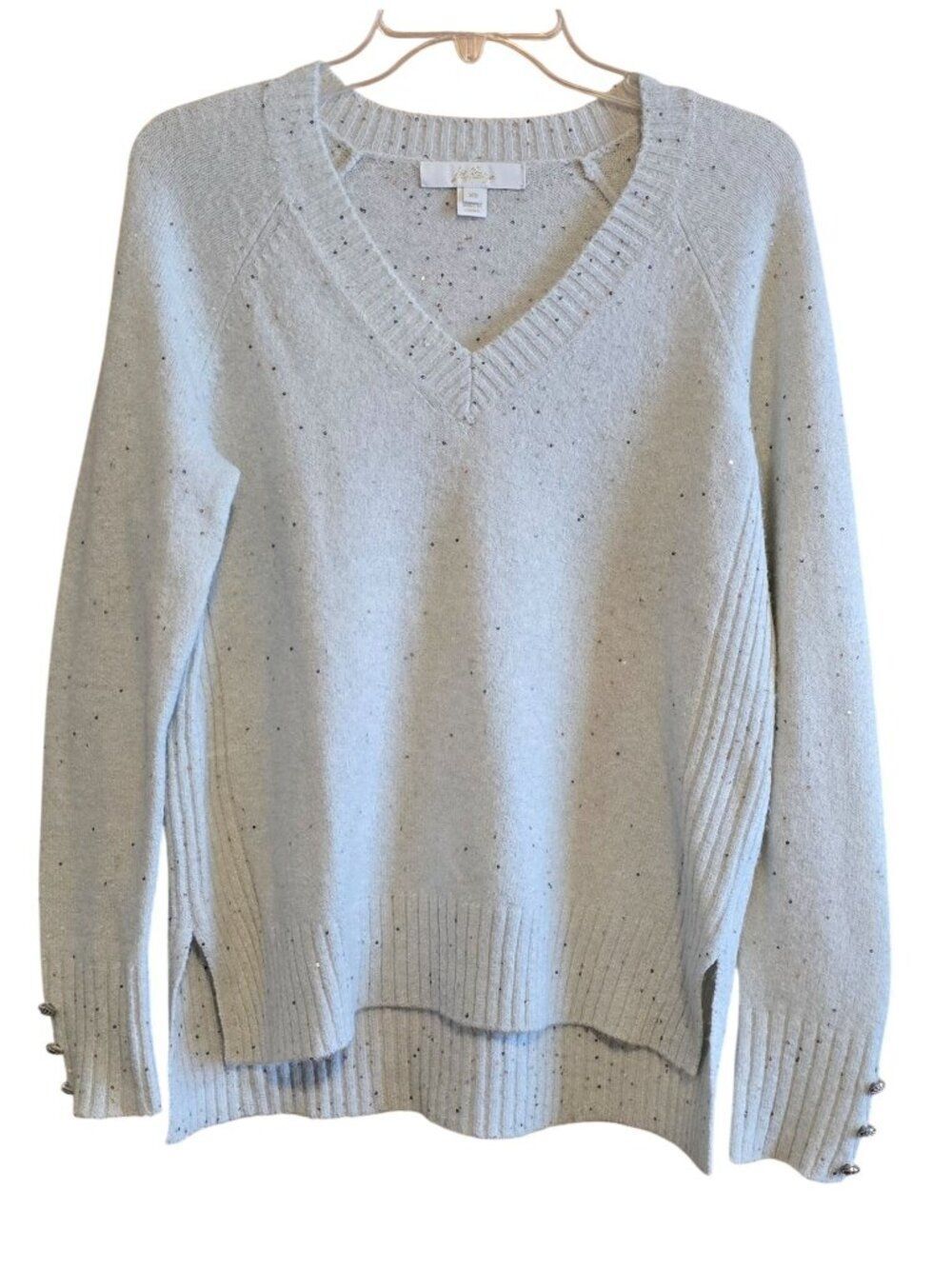 Lilly Pulitzer V-Neck Sweater Sparkle Beige Sequin bling warm soft cottagecore